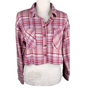 Stanton Arden Plaid Flannel Button Down Medium Cropped Wine New